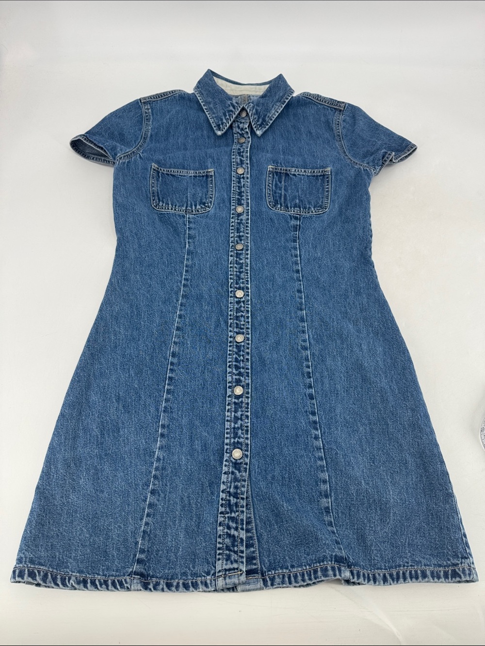 Gap Vintage Y2K Heritage Americana Classic Denim Snap Button Mini Shirt Dress - Picture 3 of 12